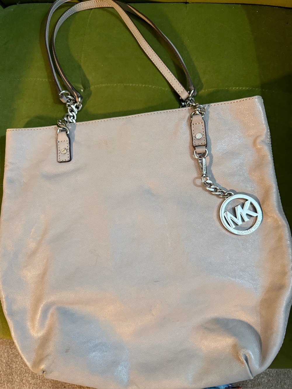 Michael Kors Women's Pale gray Leather Tote Bag with MK Charm